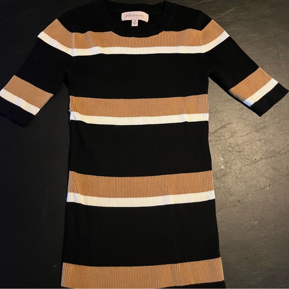 Striped Black and Tan sweater top - Picture 1 of 3